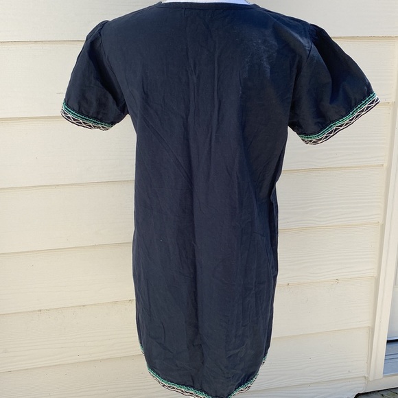 BOHO BEACHY dress navy with embroidered front sleeves and hem sz L 100% cotton - Picture 3 of 6